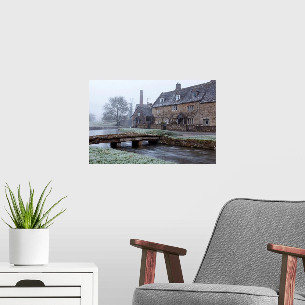 A modern room featuring A misty and frosty winters morning, Cotswolds, Gloucestershire, England, UK