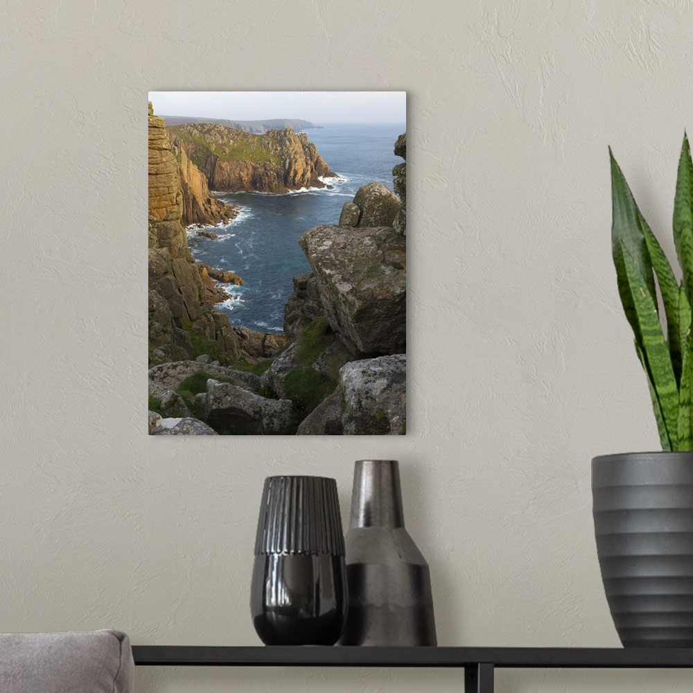 A modern room featuring A view of Pordenack Point at Lands End, Cornwall, England