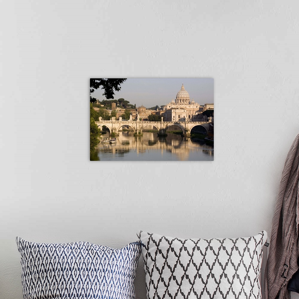 A bohemian room featuring A view of the S. Angelo bridge on the Tiber River, Rome, Lazio, Italy, Europe