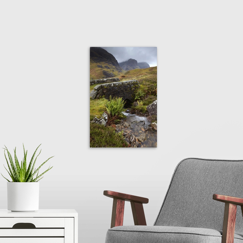 A modern room featuring A view of the Three Sisters of Glencoe from the military road, Glencoe, Argyll, Scotland