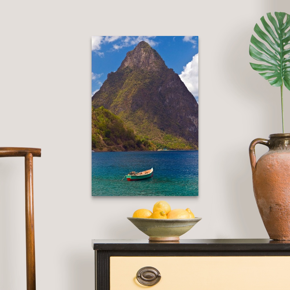 A traditional room featuring A wooden rowboat in the Atlantic Ocean, St. Lucia, Windward Islands, Caribbean
