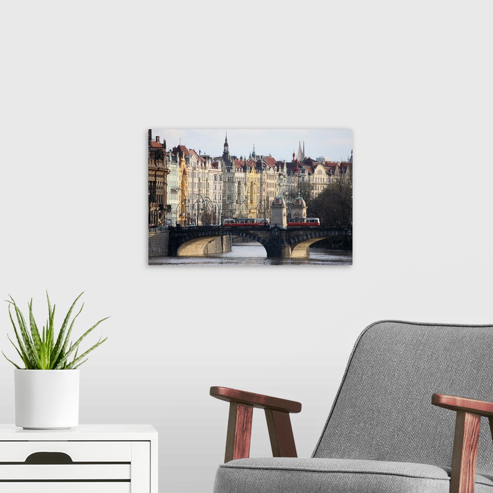 A modern room featuring Across the River Vltava and the colourful baroque houses, Prague, Czech Republic