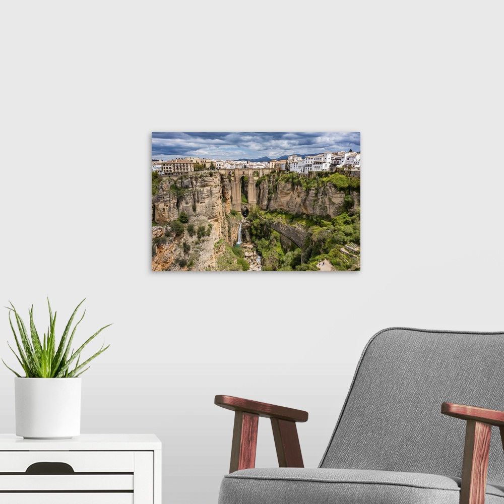 A modern room featuring Aerial of the historic town of Ronda, Andalucia, Spain, Europe