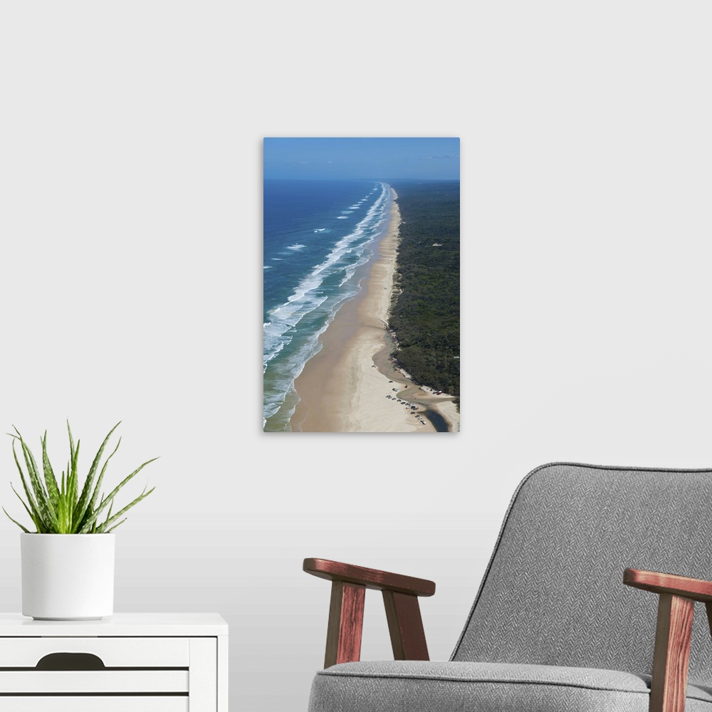 A modern room featuring Aerial of the Seventy-Five Mile Beach, Fraser Island, Queensland, Australia