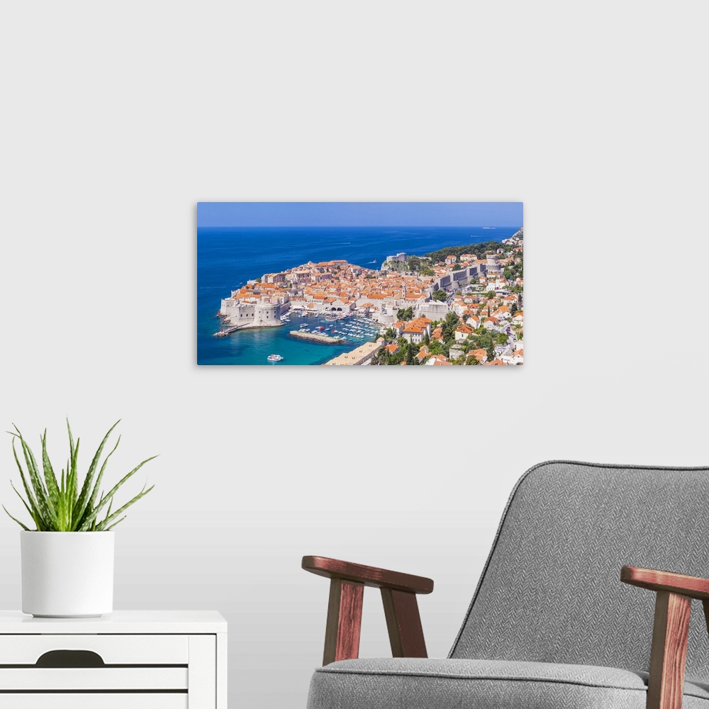 A modern room featuring Aerial panorama of Old Port and Dubrovnik Old town, Dubrovnik, Dalmatian Coast, Croatia