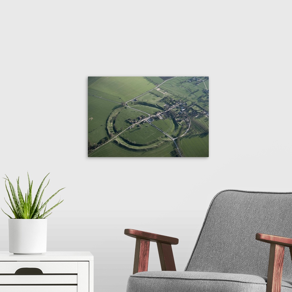A modern room featuring Aerial view of Avebury, Wiltshire, England, UK