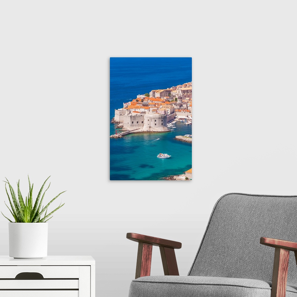 A modern room featuring Aerial view of Old Port and Dubrovnik Old Town, Dubrovnik, Dalmatian Coast, Croatia