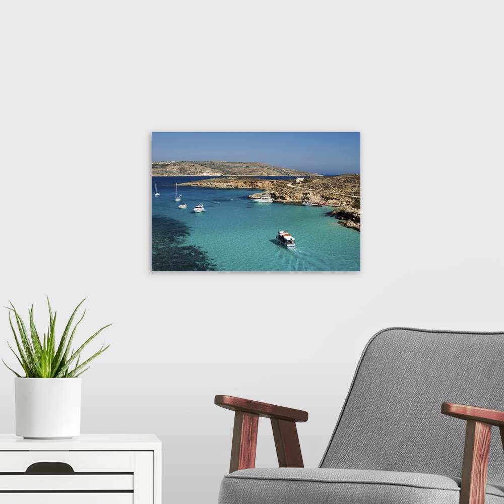 A modern room featuring Aerial view of the Blue Lagoon, Comino Island, Malta, Mediterranean, Europe