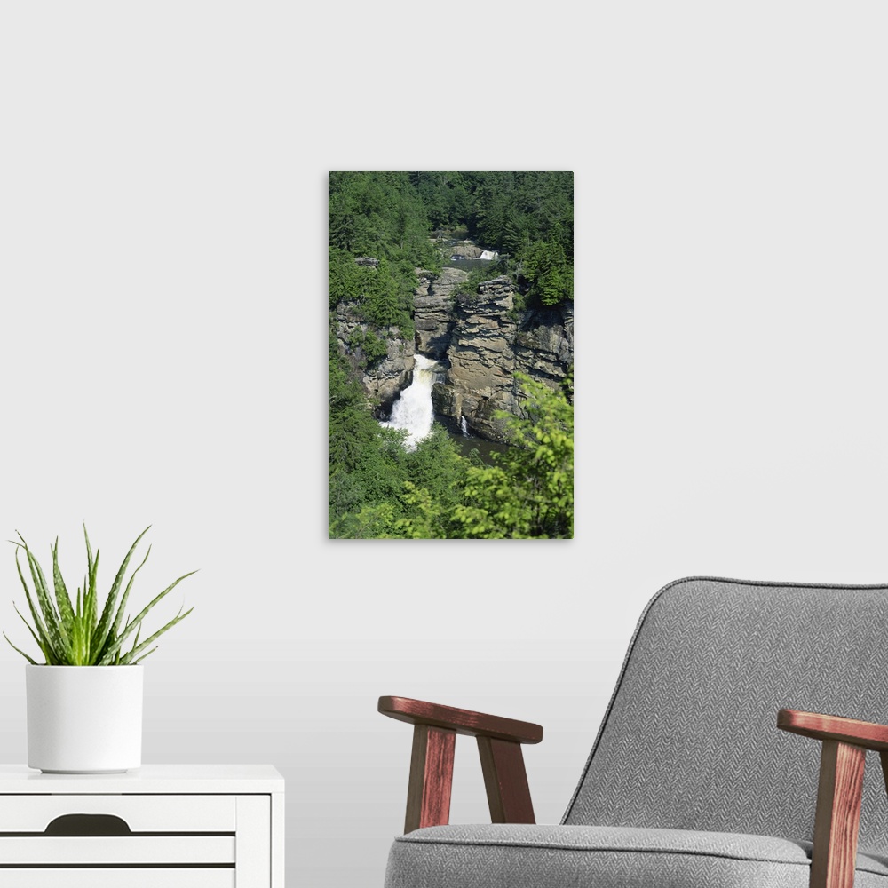 A modern room featuring Aerial view over Linville Falls, Appalachian Mountains, North Carolina