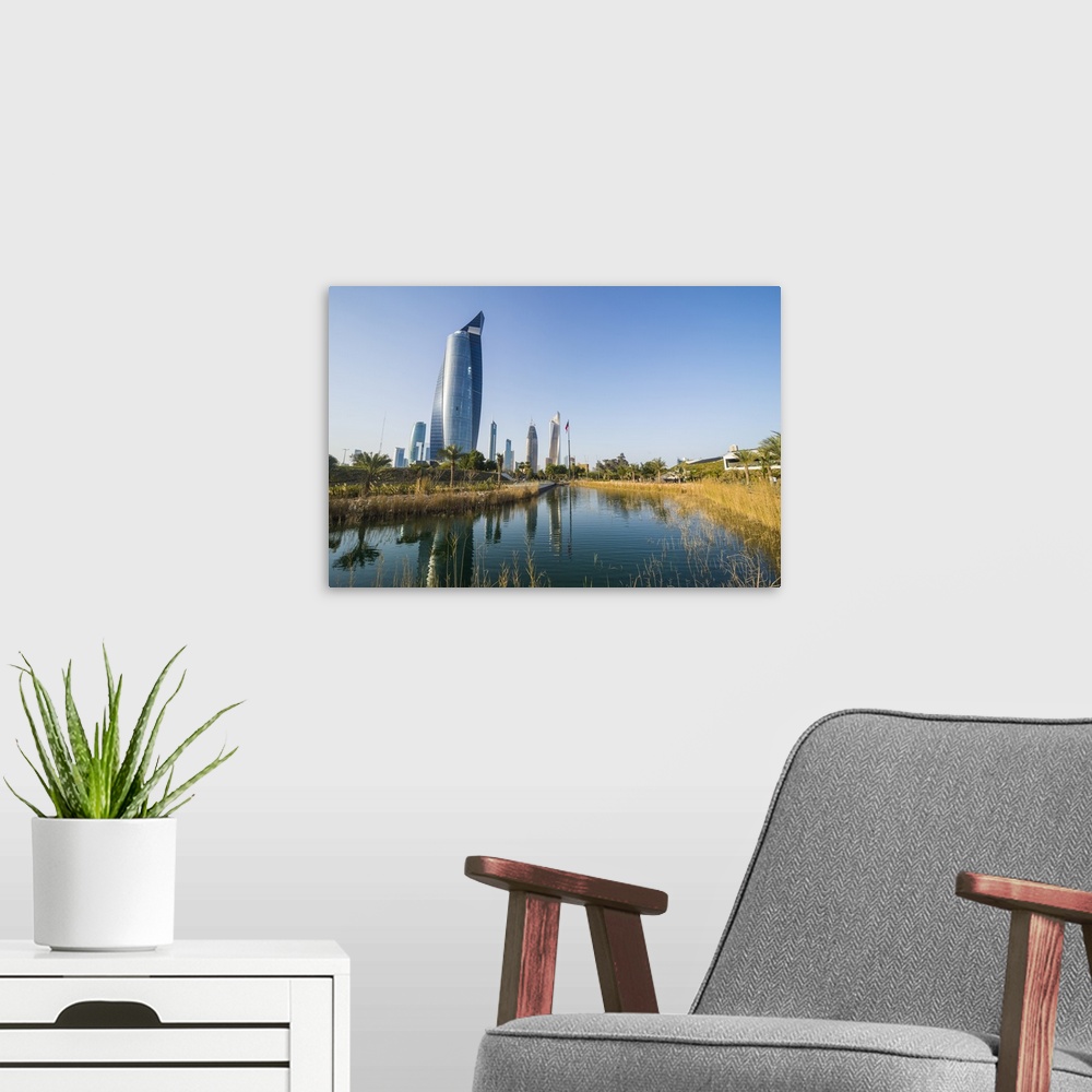 A modern room featuring Al Hamra tower and the Al Shaheed Park, Kuwait City, Kuwait