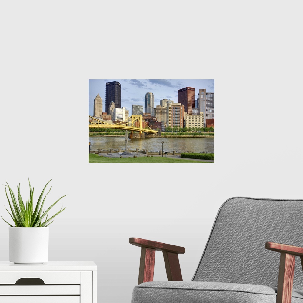 A modern room featuring Andy Warhol Bridge (7th Street Bridge) and Allegheny River, Pittsburgh, Pennsylvania