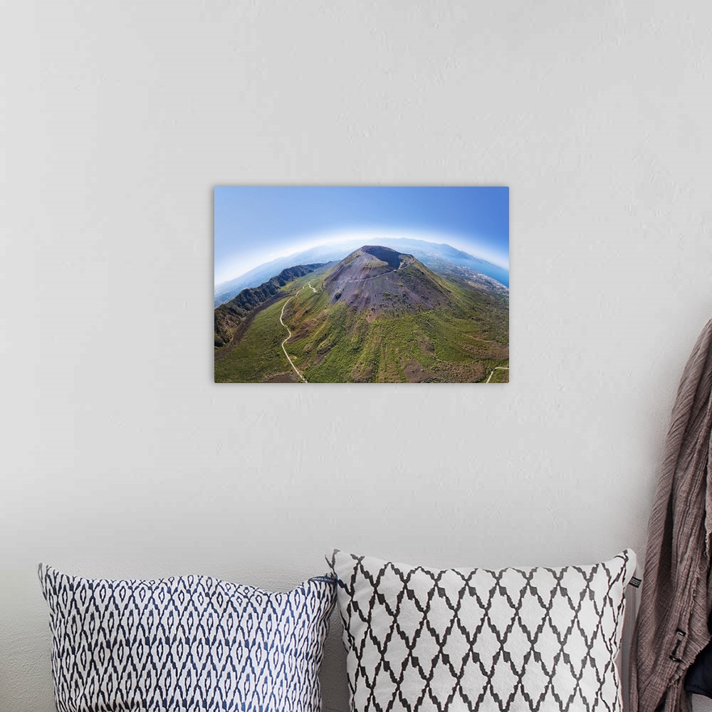 A bohemian room featuring Angled aerial view of Mount Vesuvius volcano, Naples, Campania, Italy, Europe