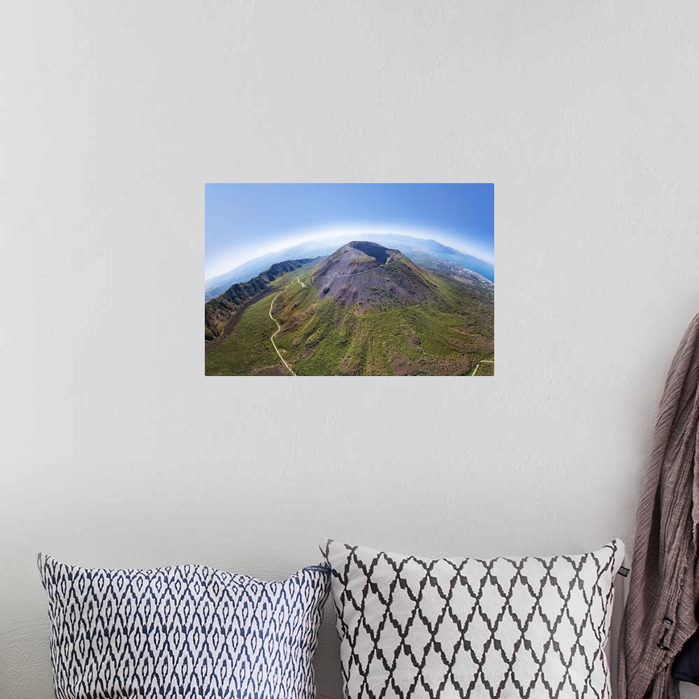 A bohemian room featuring Angled aerial view of Mount Vesuvius volcano, Naples, Campania, Italy, Europe