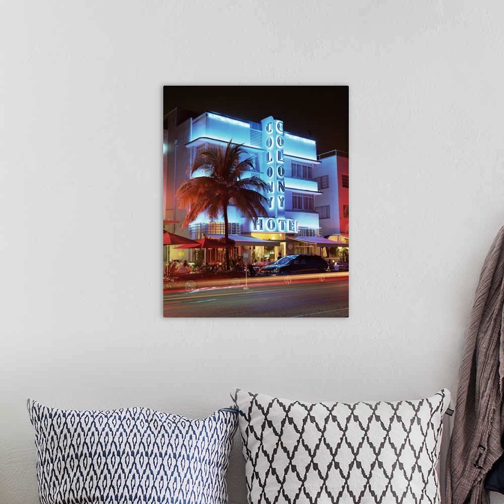 A bohemian room featuring Art deco district at dusk, Ocean Drive, Miami Beach, Miami, Florida