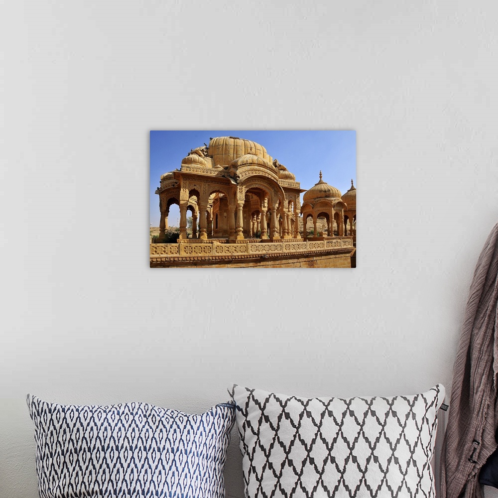 A bohemian room featuring Bada Bagh (Barabagh), royal cenotaphs (chhatris) of Maharajas of Jaisalmer State, Jaisalmer, Raja...
