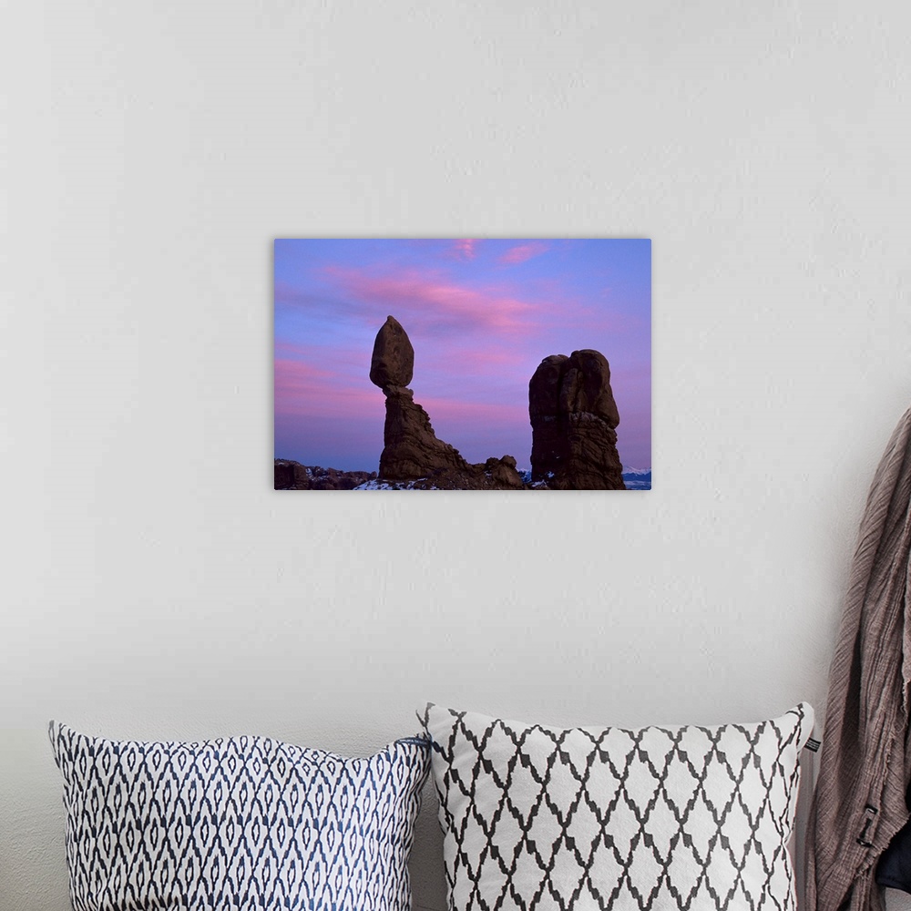 A bohemian room featuring Balanced Rock at dusk, Arches National Park, Utah
