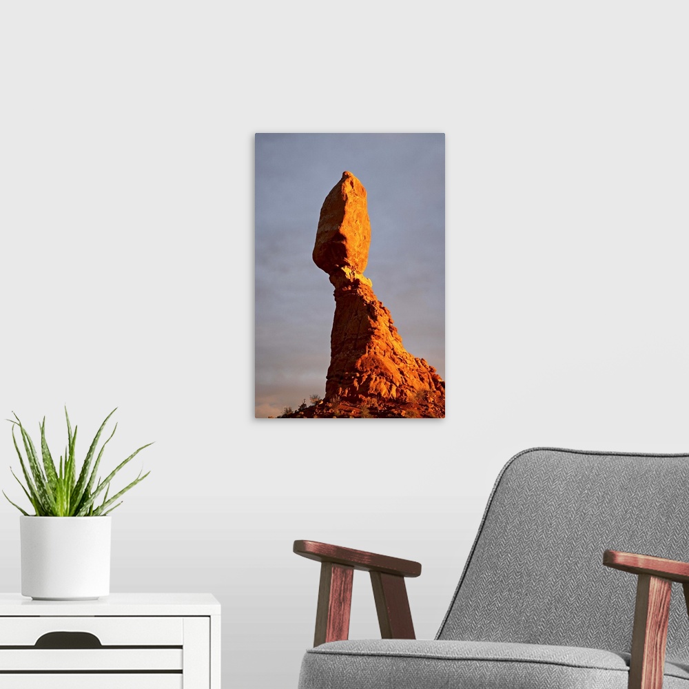 A modern room featuring Balanced Rock at sunset, Arches National Park, Utah, USA
