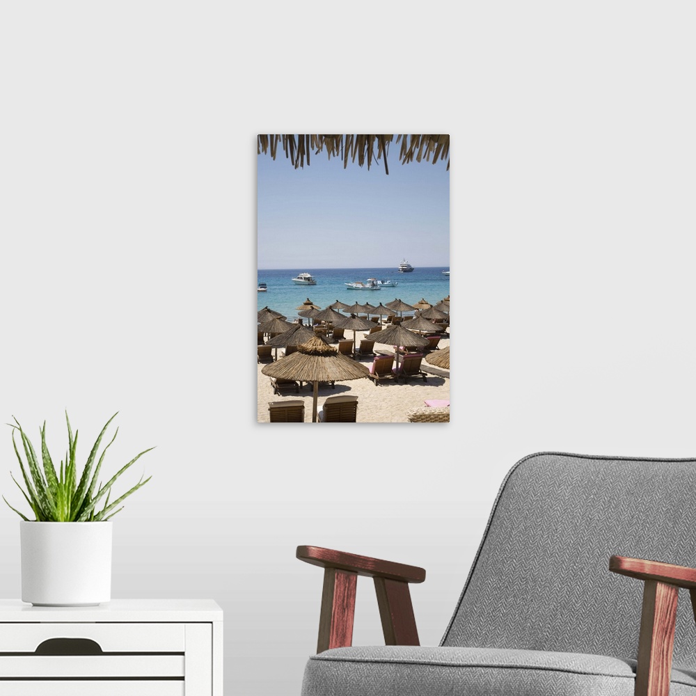 A modern room featuring Beach of Platys Gyalis, Mykonos, Cyclades, Greek Islands, Greece, Europe