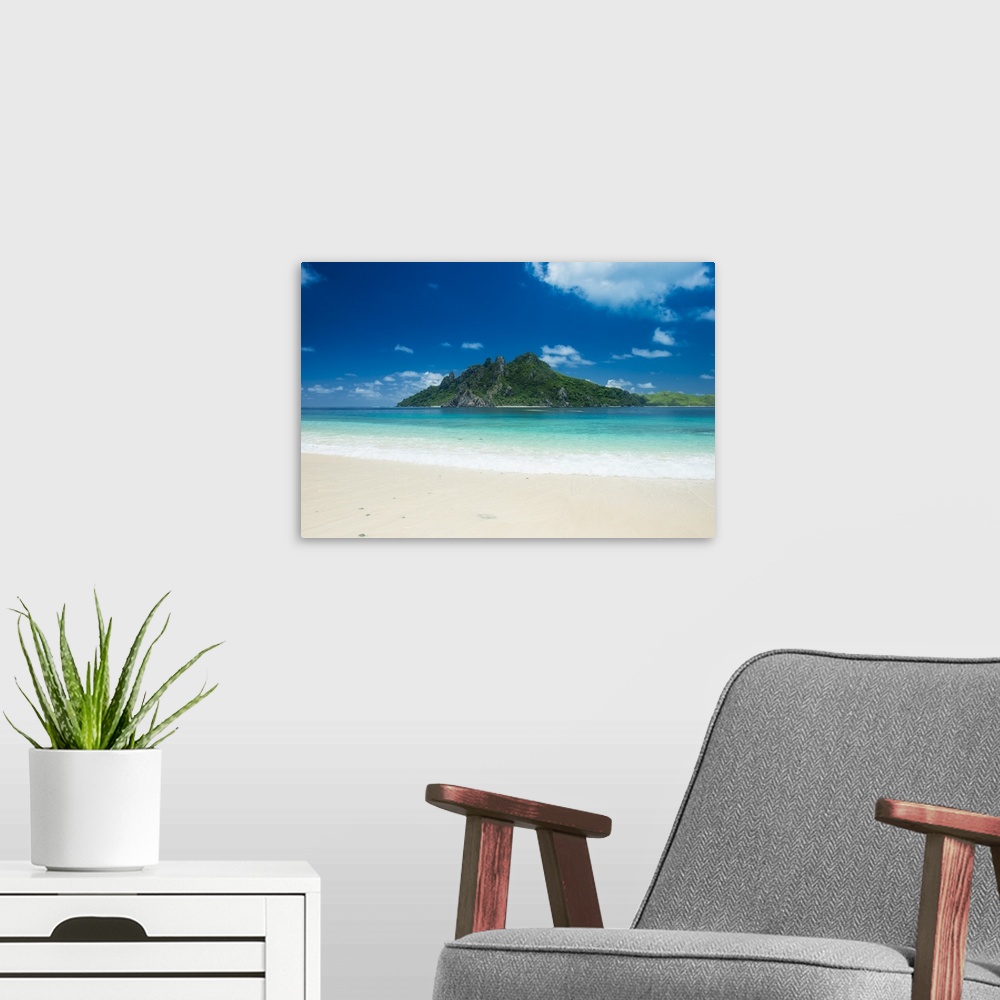 A modern room featuring Beautiful white sand beach on Monuriki (Cast Away Island), Mamanuca Islands, Fiji, South Pacific