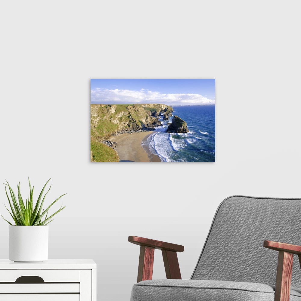 A modern room featuring Bedruthan Steps, north coast, Cornwall, England, UK