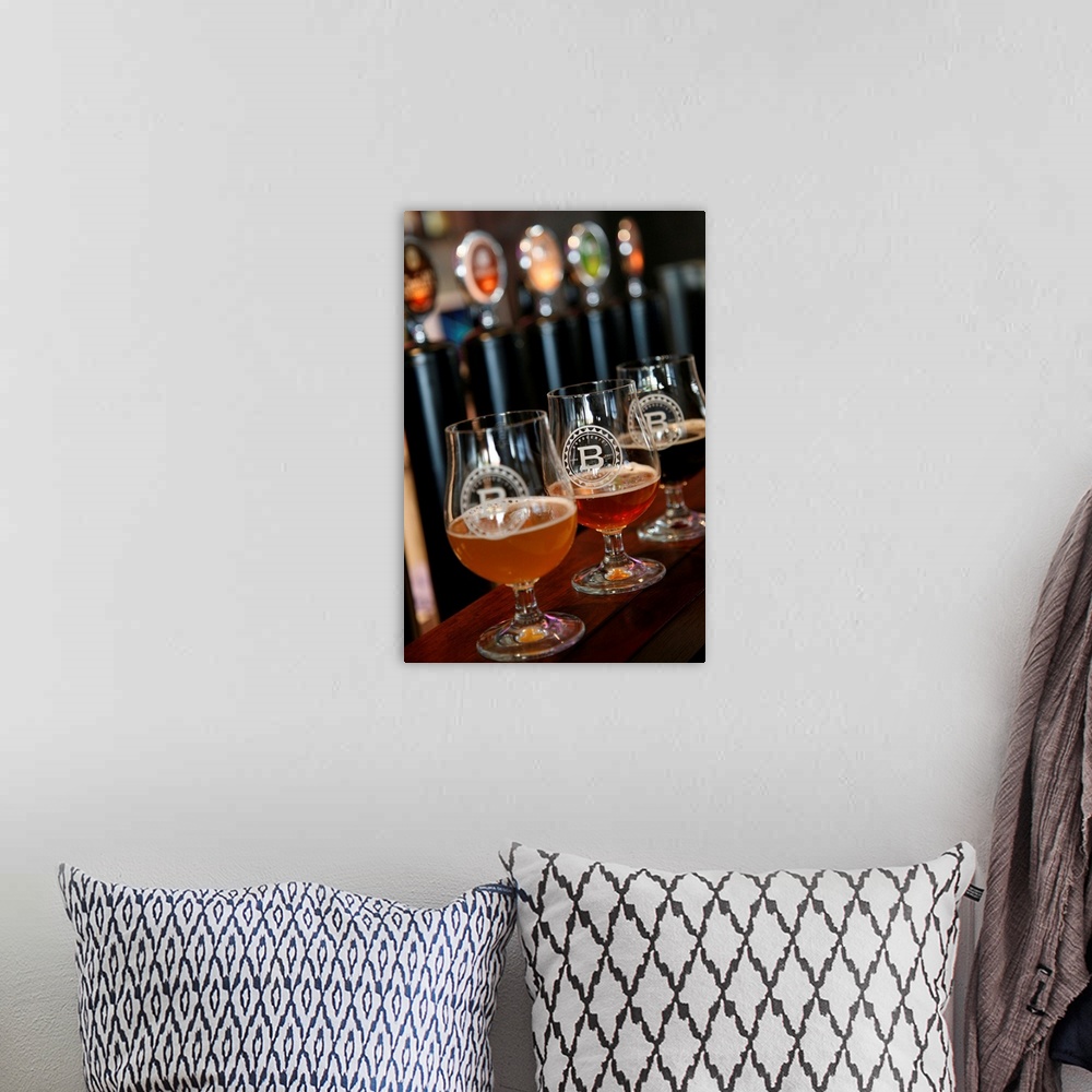 A bohemian room featuring Beer glasses at the Broggeriet brewery, Jutland, Denmark, Scandinavia