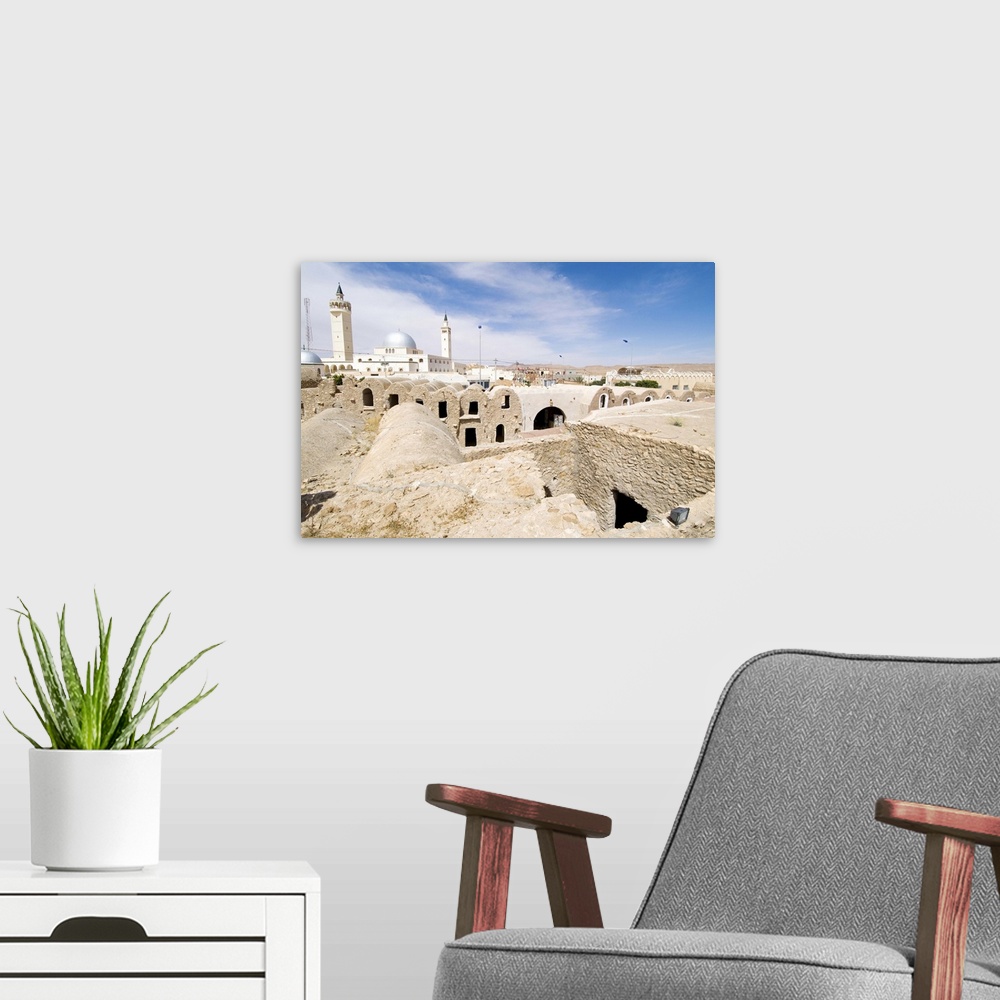 A modern room featuring Berber grain storage units, recent site of Star Wars film, Ksar Hedada, Tunisia