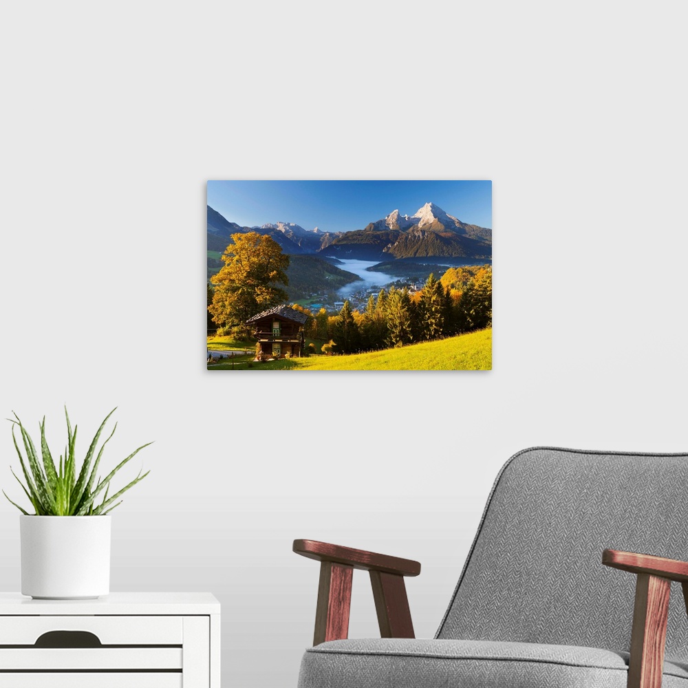 A modern room featuring Berchtesgaden in autumn with the Watzmann mountain, Bavaria, Germany