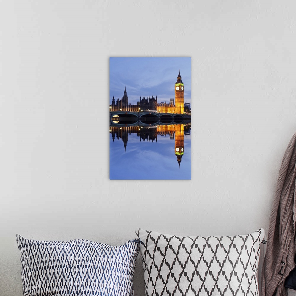 A bohemian room featuring Big Ben and the Houses of Parliament, UNESCO World Heritage Site, and Westminster Bridge reflecte...