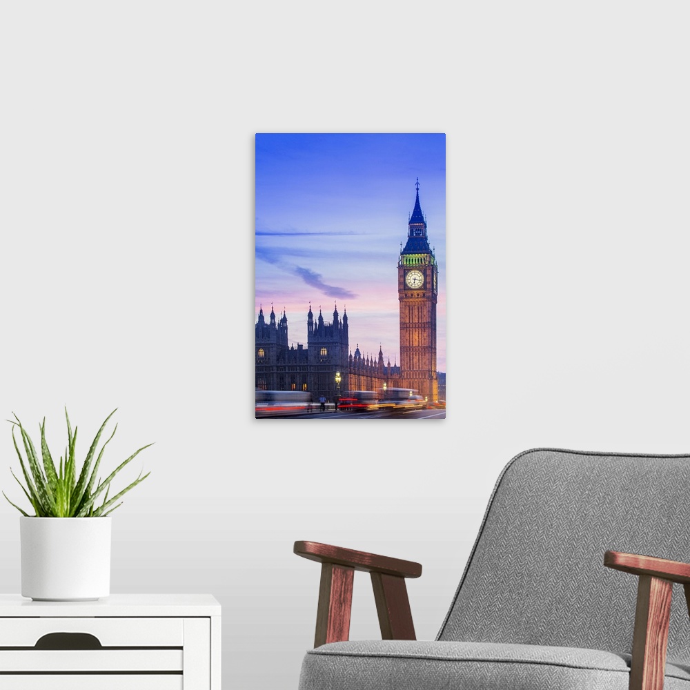 A modern room featuring Big Ben (Queen Elizabeth Tower), the Palace of Westminster (Houses of Parliament), UNESCO World H...
