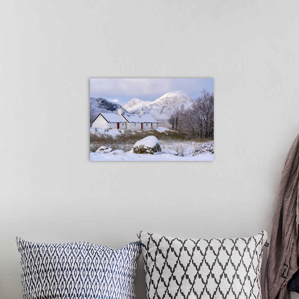 A bohemian room featuring Blackrock Cottage in the snow, Glencoe, Scottish Highlands, Scotland, United Kingdom, Europe