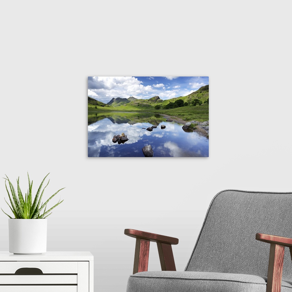 A modern room featuring Blea Tarn and Langdale Pikes, Lake District National Park, Cumbria, England