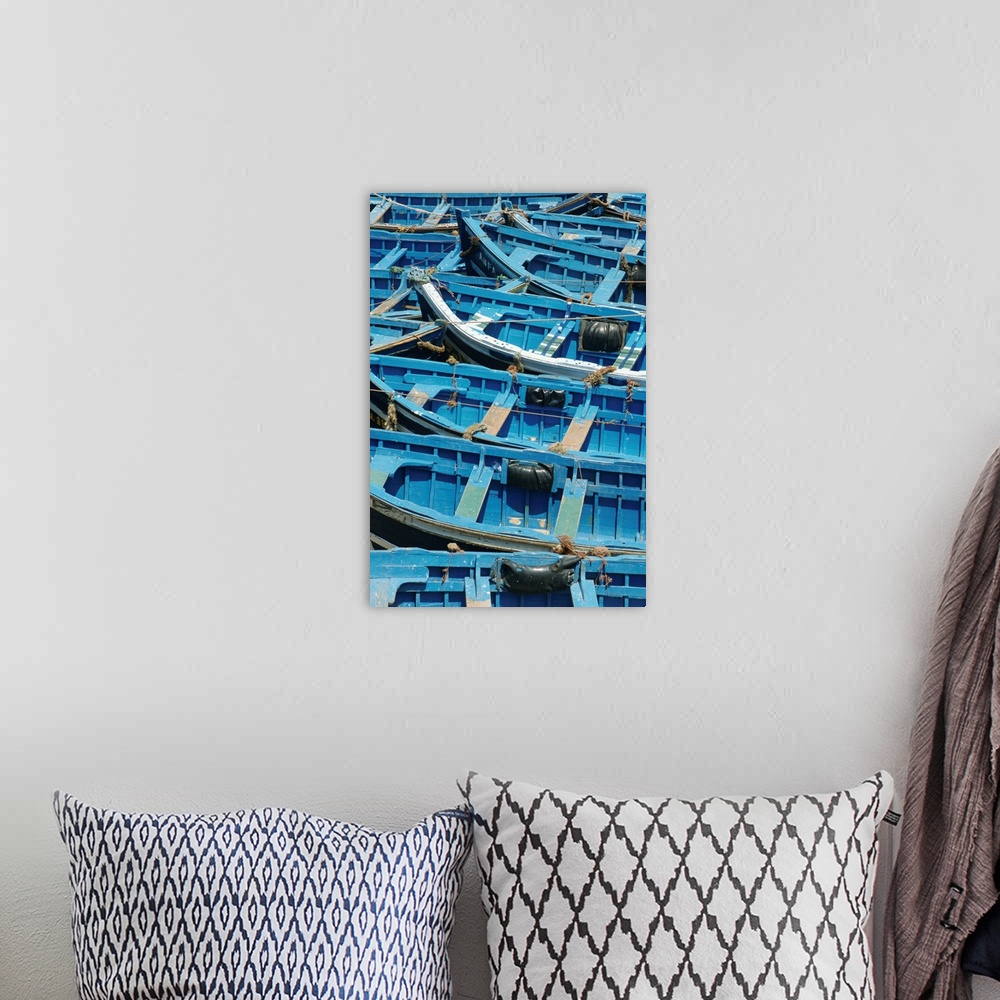 A bohemian room featuring Blue boats, Essaouira, Morocco, North Africa, Africa