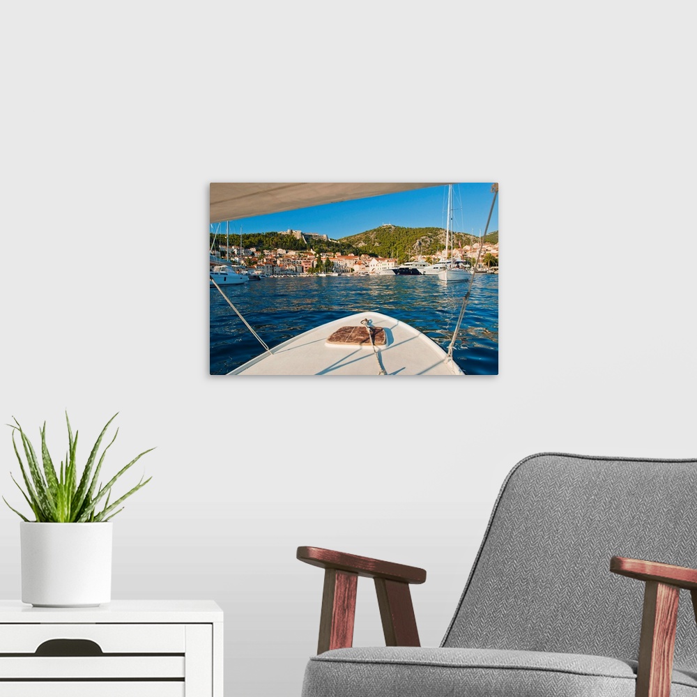 A modern room featuring Boat trip returning to Hvar Town, Hvar Island, Adriatic, Croatia