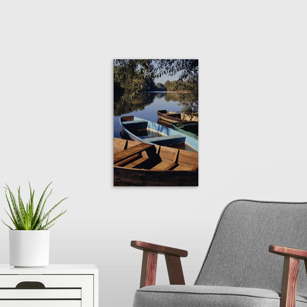 A modern room featuring Boats at Beynac on the River Dordogne, Aquitaine, France, Europe