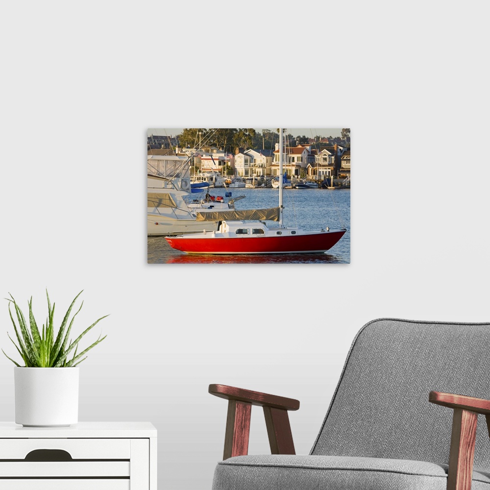 A modern room featuring Boats in Newport Channel near Balboa, Newport Beach, Orange County, California