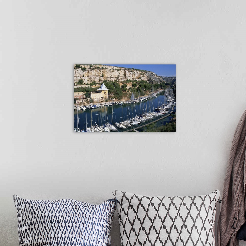 A bohemian room featuring Boats moored in harbour, Port Miou, Bouches du Rhone, France