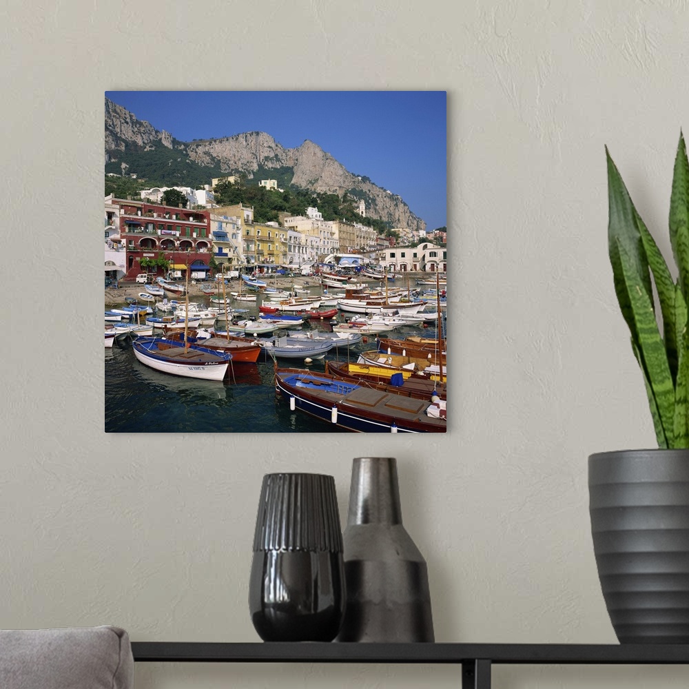 A modern room featuring Boats moored in the Marina Grande, Capri, Campania, Italy, Europe
