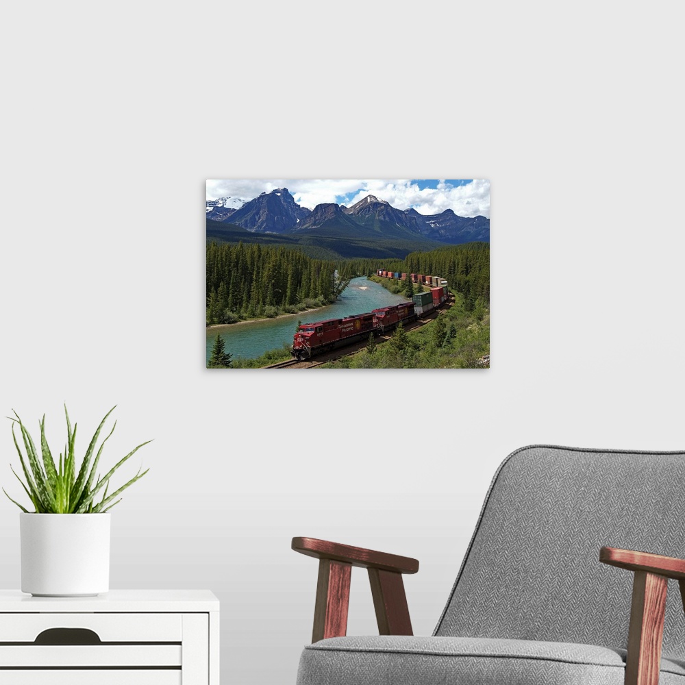 A modern room featuring Bow River, Canadian Pacific Railway, Banff National Park, Alberta, Canada