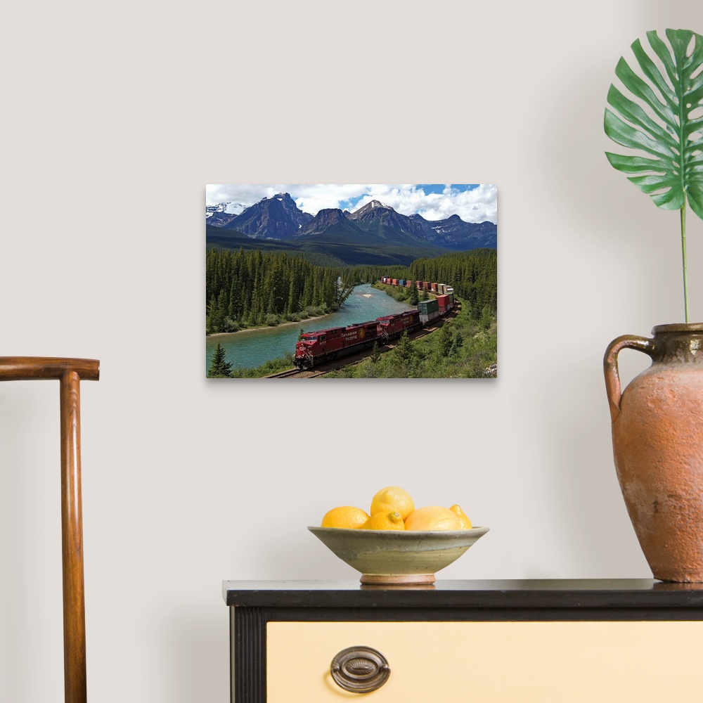 A traditional room featuring Bow River, Canadian Pacific Railway, Banff National Park, Alberta, Canada