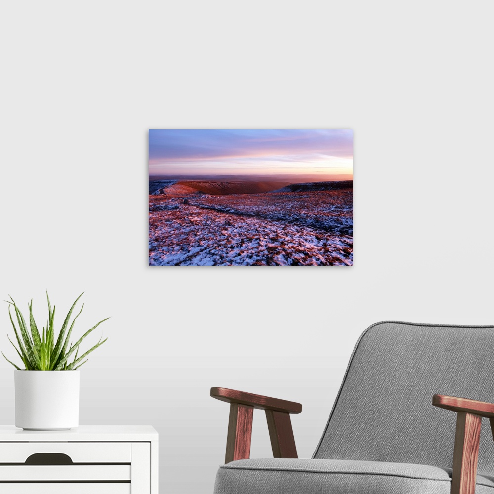 A modern room featuring Brecon Beacons in winter, Brecon Beacons National Park, South Wales, United Kingdom, Europe