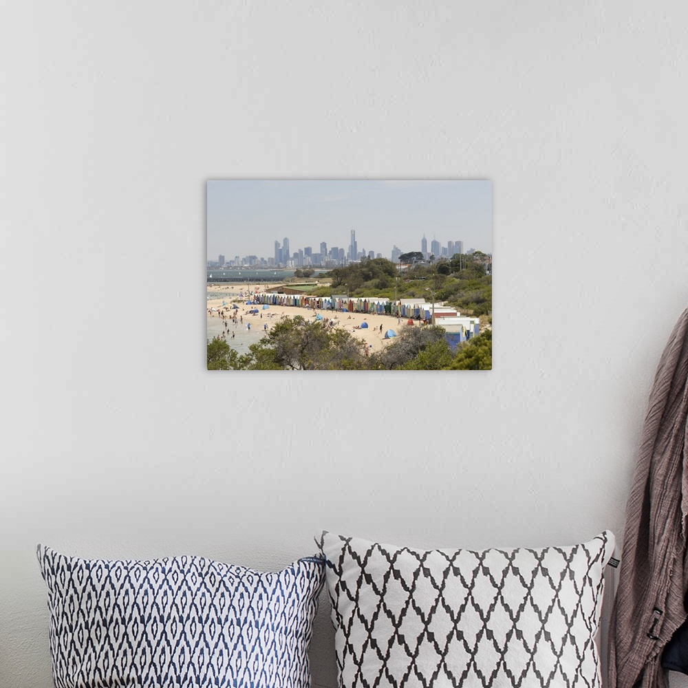 A bohemian room featuring Brighton, Melbourne skyline in the background, Victoria, Australia
