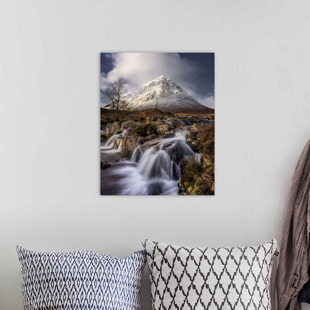 A bohemian room featuring Buachaille Etive Mor and the River Coupall, Glen Etive, Western Highlands, Scotland, United Kingd...