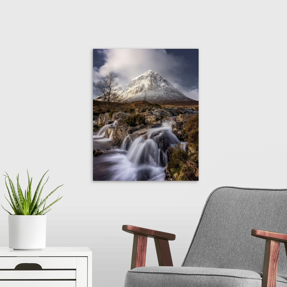 A modern room featuring Buachaille Etive Mor and the River Coupall, Glen Etive, Western Highlands, Scotland, United Kingd...