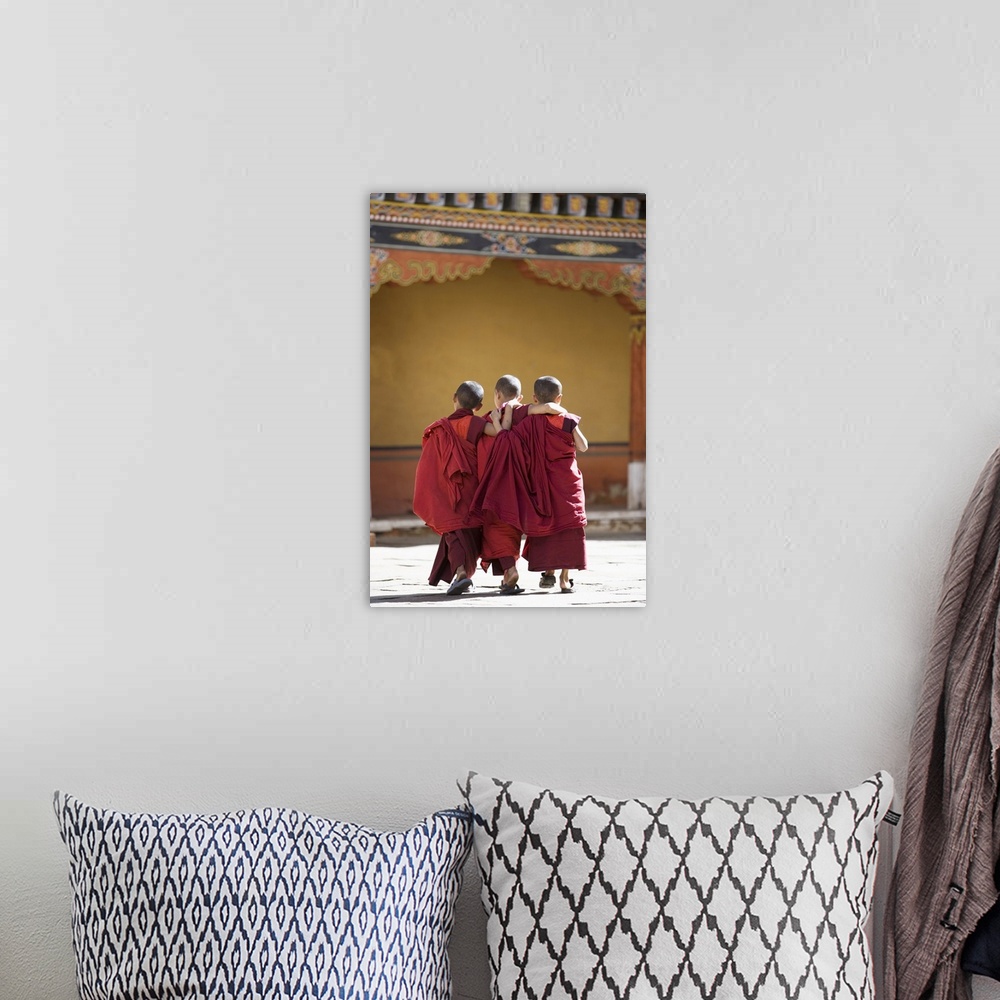 A bohemian room featuring Buddhist monks, Paro Dzong, Paro, Bhutan, Asia
