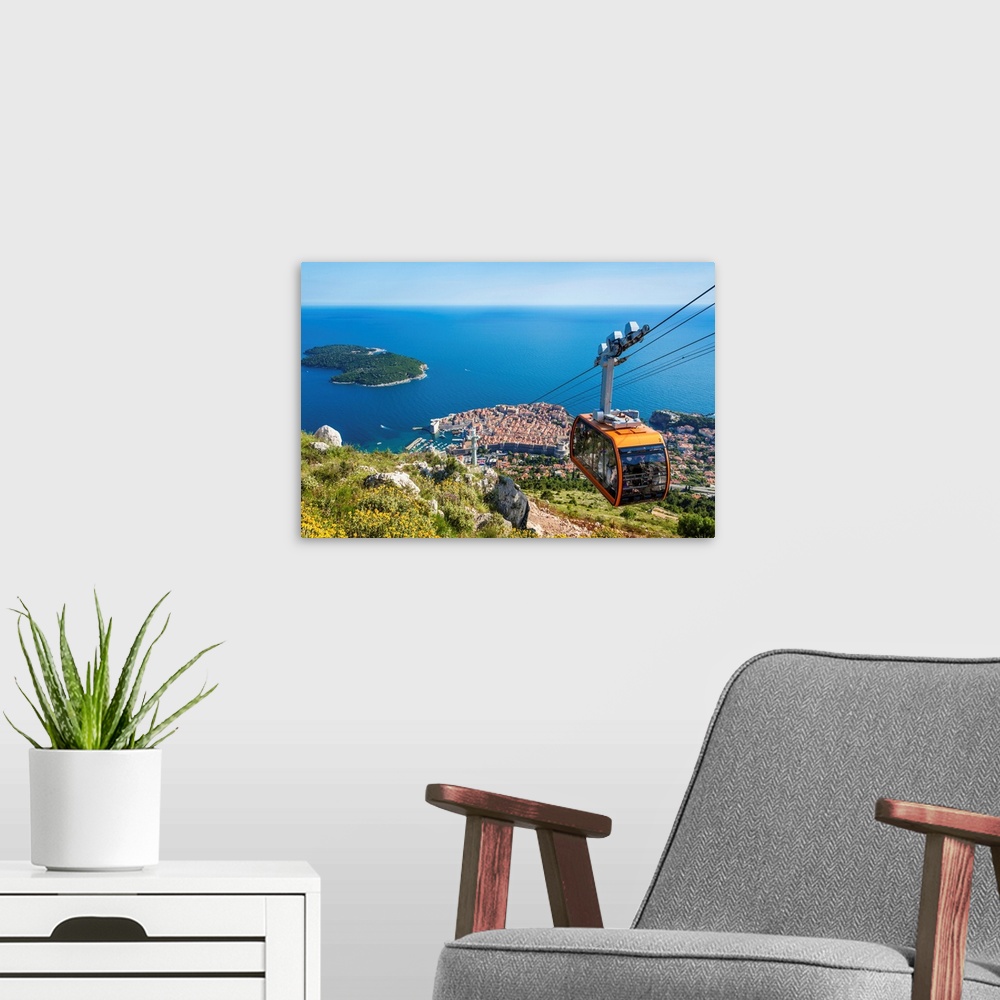 A modern room featuring Cable car, Lokrum Island and Dubrovnik Old Town view, Dubrovnik, Dalmatian Coast, Croatia