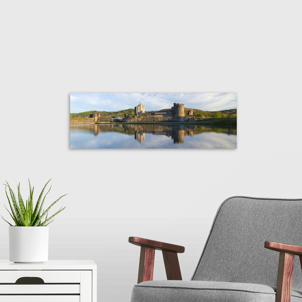 A modern room featuring Caerphilly Castle, Gwent, Wales, United Kingdom, Europe.