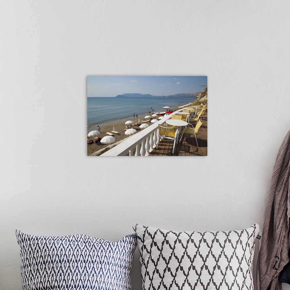 A bohemian room featuring Cafe overlooking beach, Kalamaki, Zakynthos, Ionian Islands, Greek Islands, Greece