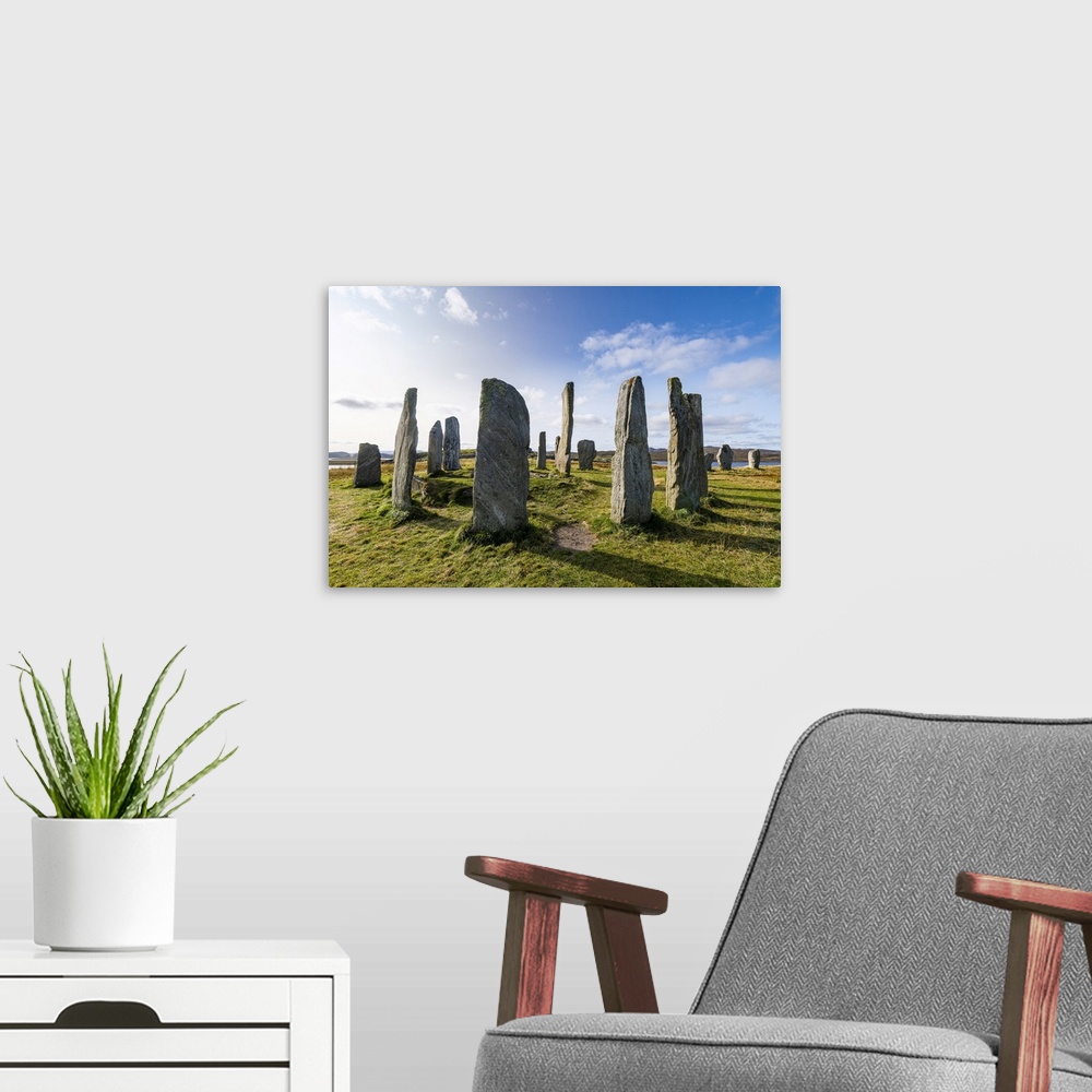 A modern room featuring Callanish Stones, standing stones from the Neolithic era, Isle of Lewis, Outer Hebrides, Scotland...