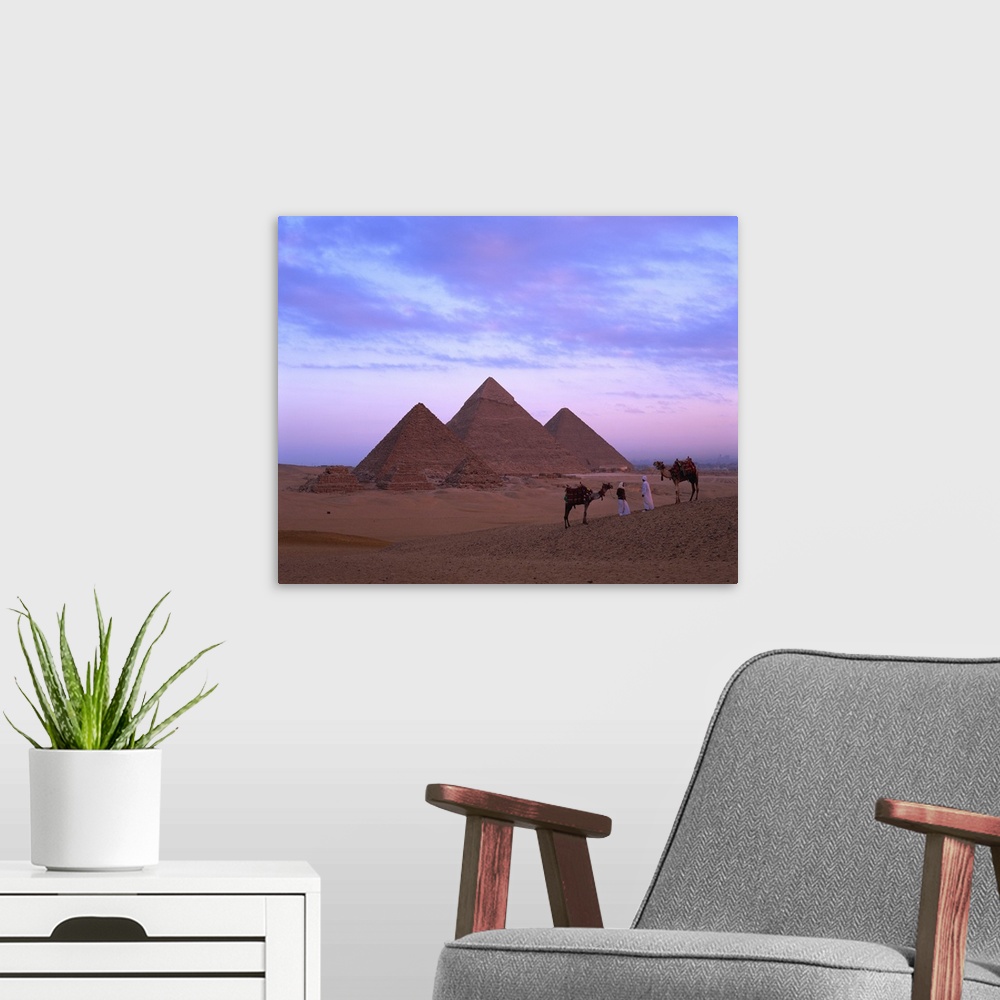 A modern room featuring Camel riders at Giza Pyramids, Giza, Cairo, Egypt, Africa