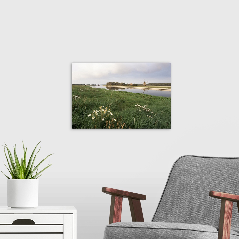 A modern room featuring Canal and windmill, northern area, Holland, Europe